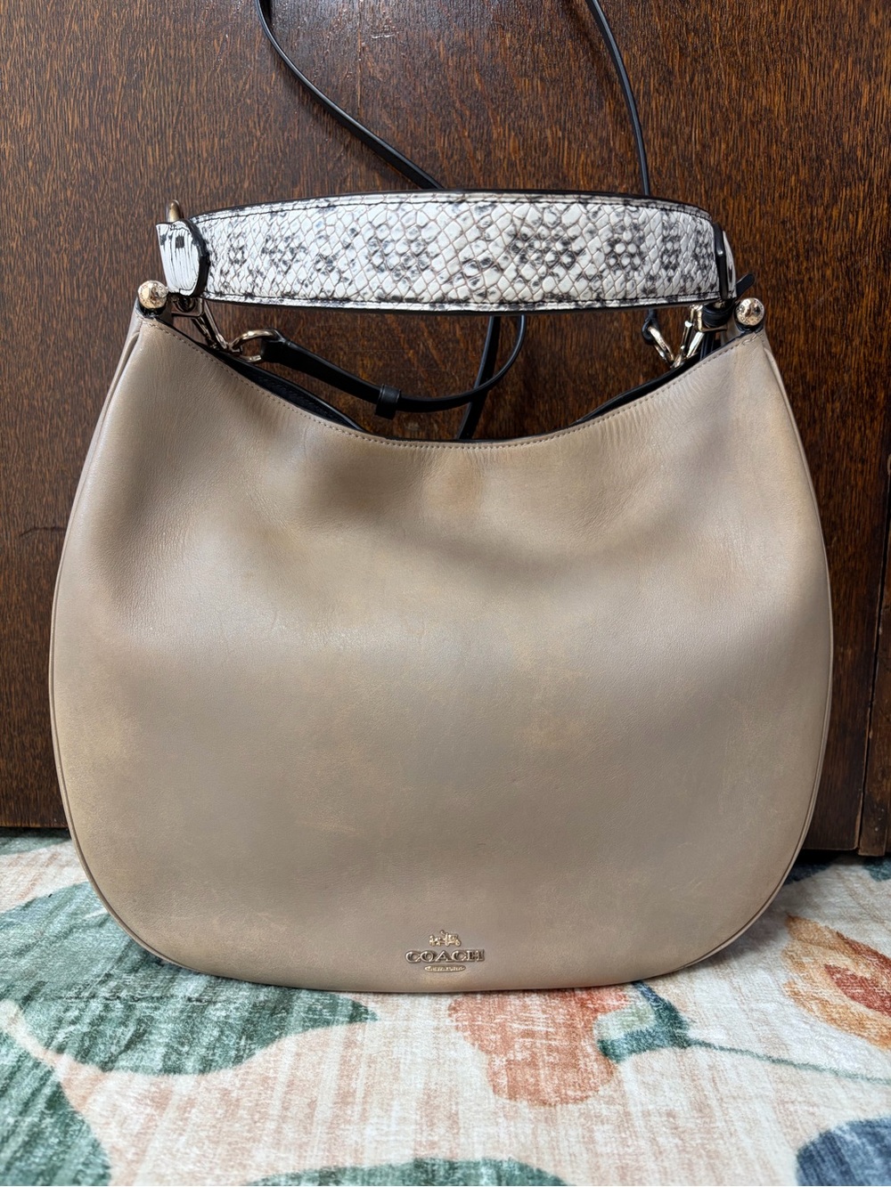 Coach NOMAD HOBO GLOVETANNED LEATHER
HANDBAG PURSE with Snake-Print Strap - Picture 6 of 14